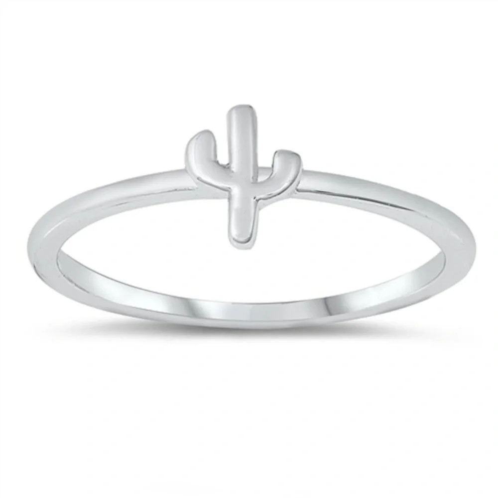 New Sterling Silver Handmade Bohemian Solid Cactus Dainty Minimalist Ring
